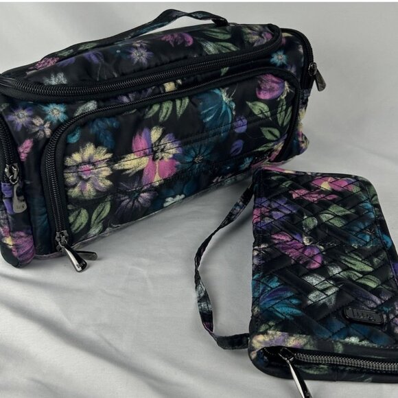 Lug Trolley & Sleeper Cosmetic Makeup Brush Travel Bags Purple Floral Set Of 2 - Picture 1 of 8